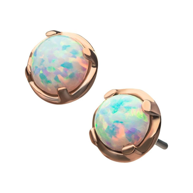 Invictus 14Kt Rose Gold Threadless Prong Set White Opal Top
