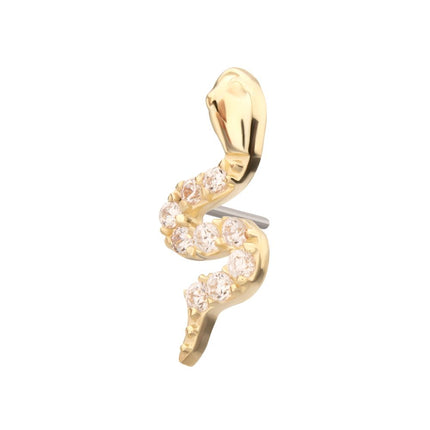 Invictus 14Kt Gold Threadless Sculptural S-shaped Snake Top with 9 Pave Set Gem