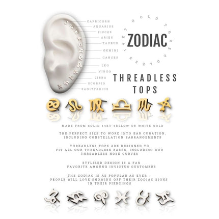 Invictus 14Kt Yellow Gold Threadless Zodiac Sign Tops