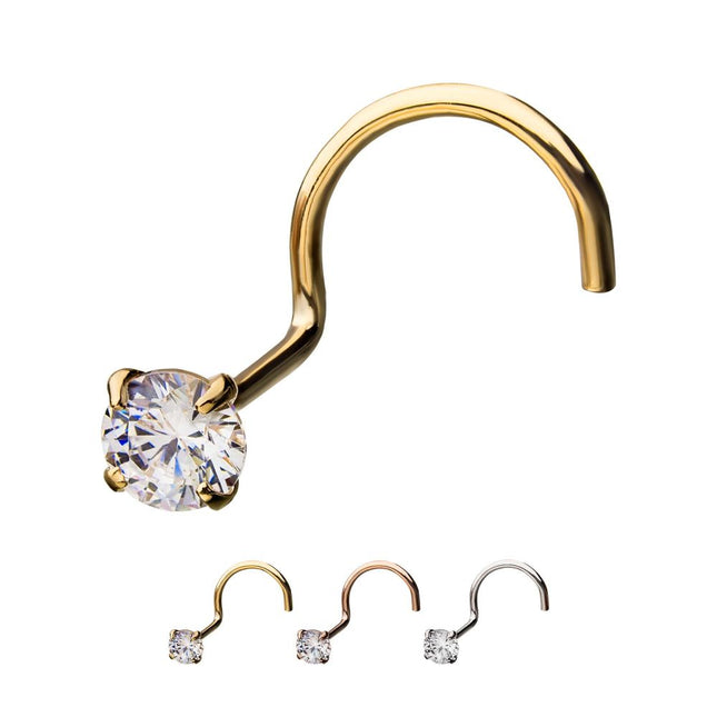 Invictus 14kt Gold Nose Screw with a 3mm Clear CZ Gem Top