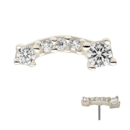 Invictus 14Kt White Gold Threadless Curved Bar Top with 5 Clear CZ