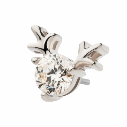 Invictus 14Kt White Gold Threadless Prong Set 3mm Clear CZ Reindeer Top