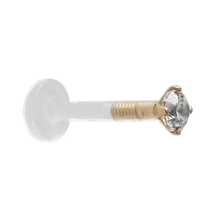 18ct Gold Jewelled Claw Set Bioplast Labret 10mm / 2mm