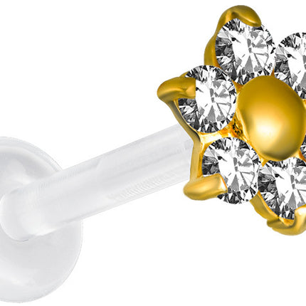 18ct Gold Jewelled Flower Bioplast Labret