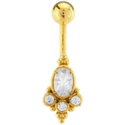 Steel Jewelled Bead Cluster Navel in Silver and Gold colours