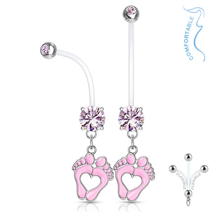 Bio Flex Double Jewelled Baby Feet Navel Pink