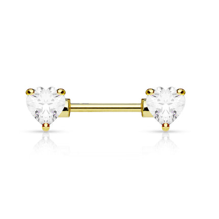 Gold PVD Clear Jewelled Heart Nipple Bar