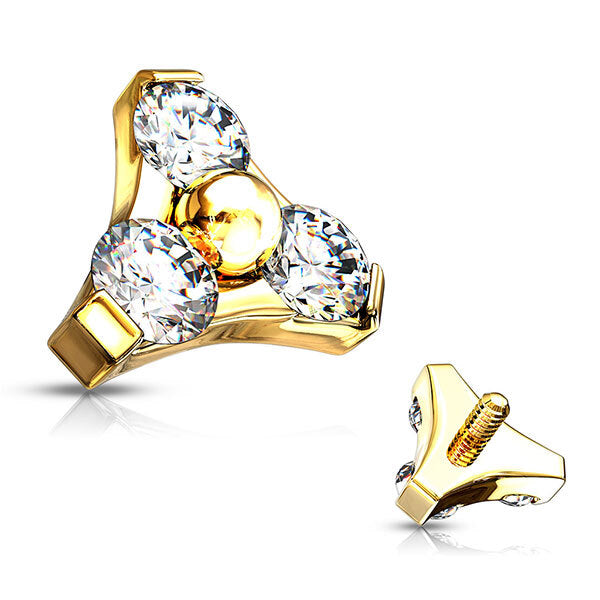 Elstern Bright Gold Trinity Prong Set Attachment for Internally Threaded Jewellery