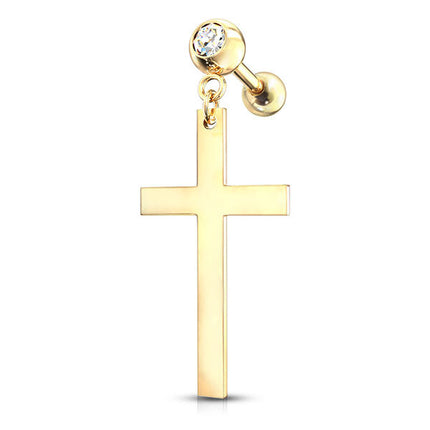 Steel Jewelled Barbell with Cross Dangle