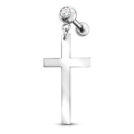 Steel Jewelled Barbell with Cross Dangle