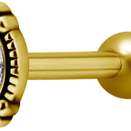 Bright Gold Internally Threaded Antique Jewelled Marquise Micro Barbell