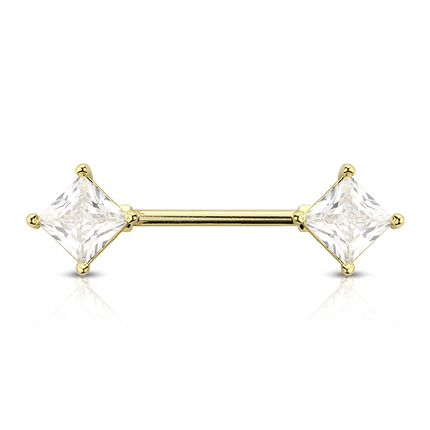 Clear Prong Set Rhombus Jewelled Silver Plated Decorative Fashion Nipple Barbell