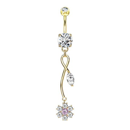 Flower Jewelled Vine Dangle Plated Fashion Navel In Silver or Gold