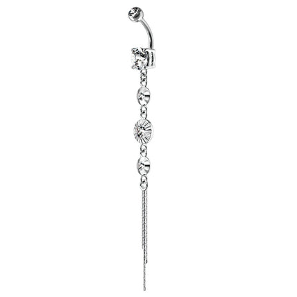 Jewelled Disc Chain Dangle Plated Fashion Navel - in Silver or Gold plate