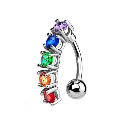 Rainbow Jewelled Vertical Drop Dangle Plated Fashion Navel