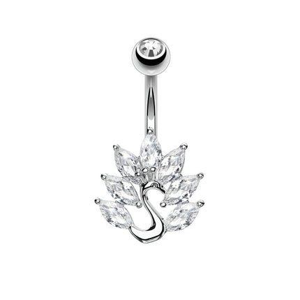Peacock Marquise Jewelled Cluster Plated Fashion Navel in Silver or Gold