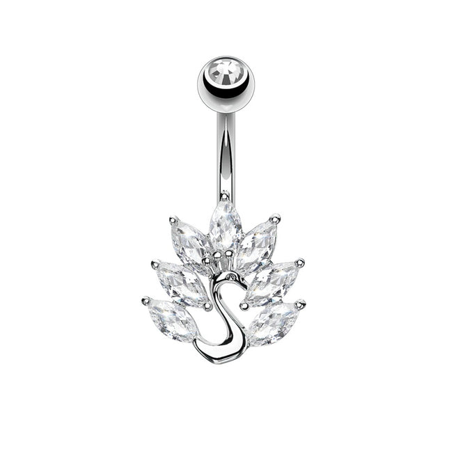 Peacock Marquise Jewelled Cluster Plated Fashion Navel in Silver or Gold