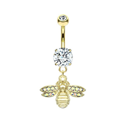 Paved Gem Bee Dangle Plated Fashion Navel in Silver or Gold
