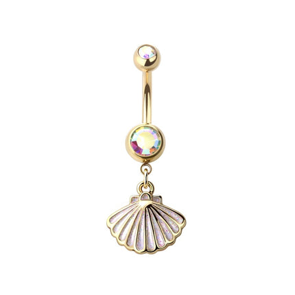 Sea Shell Glitter Enamel Dangle Gold Plated Fashion Navel