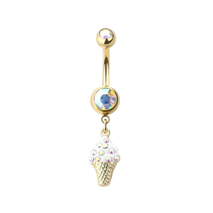 Ice Cream Jewelled Dangle Gold Plated Fashion Navel