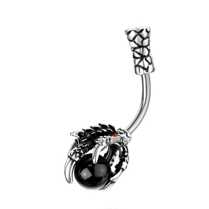 Jewelled Dragon Claw with Black Stone Ball Plated Fashion Navel
