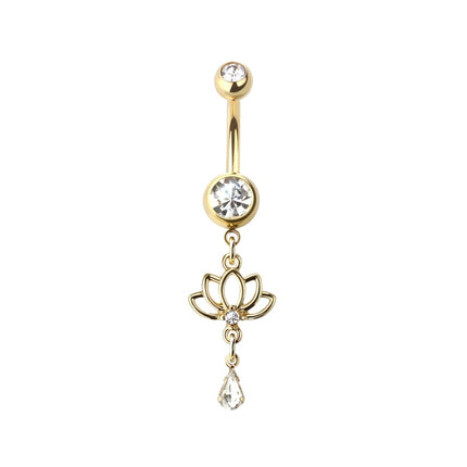 Hanging Lotus Jewelled Dangle Gold Plated Fashion Navel