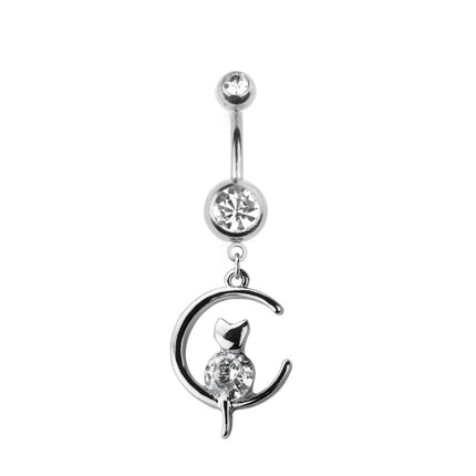 Moon and Cat Jewelled Dangle Fashion Navel