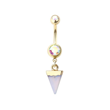 Opalite Stone Triangle Dangle Gold Plated Fashion Navel