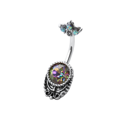 Silver Burnished Opal Essence Glitter Vintage Plated Fashion Navel