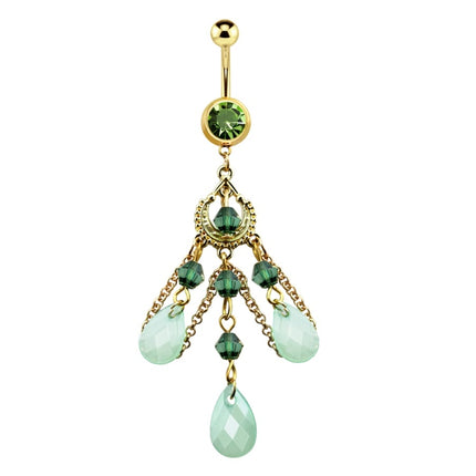 Green Beaded Chandelier Chain Dangle Gold Plated Fashion Navel