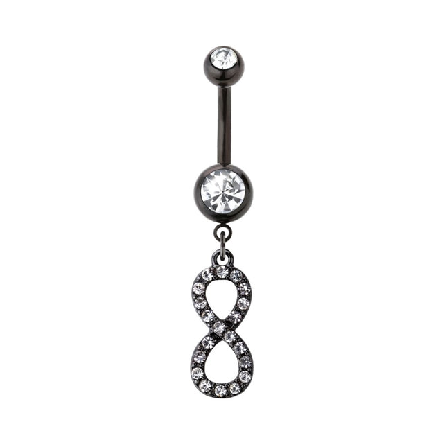 Infinity Gem Paved Dangle Black Plated Fashion Navel