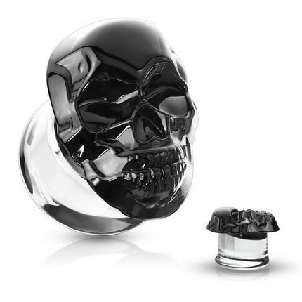 Skull Front Pyrex Glass Double Flare Plug