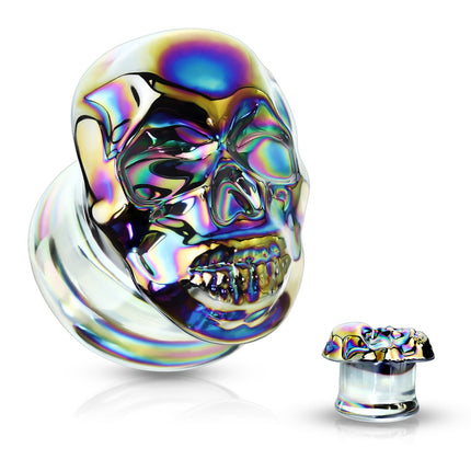 Skull Front Pyrex Glass Double Flare Plug