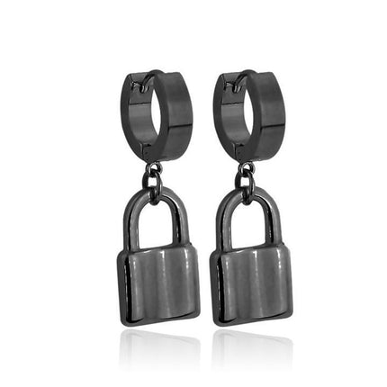 Pair of stainless steel huggie/hoop earrings with locks
