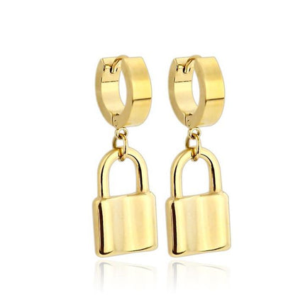 Pair of stainless steel huggie/hoop earrings with locks