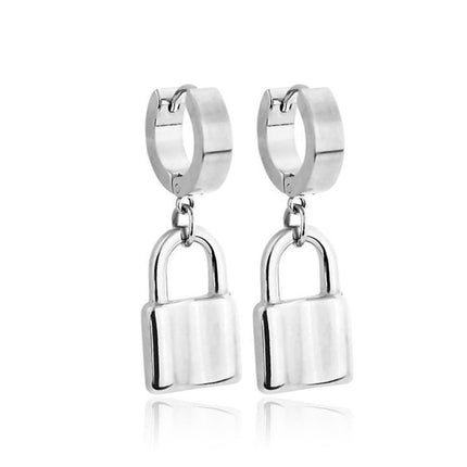 Pair of stainless steel huggie/hoop earrings with locks