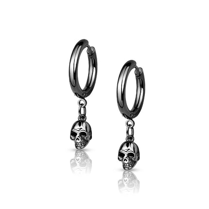 Pair of Skull Dangle 316L Stainless Steel Hoop Earrings