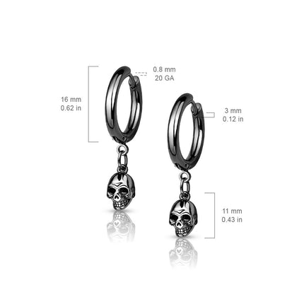 Pair of Skull Dangle 316L Stainless Steel Hoop Earrings