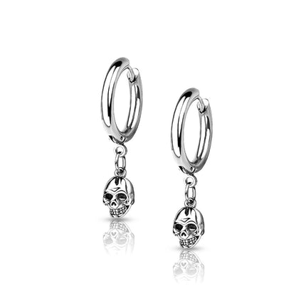 Pair of Skull Dangle 316L Stainless Steel Hoop Earrings