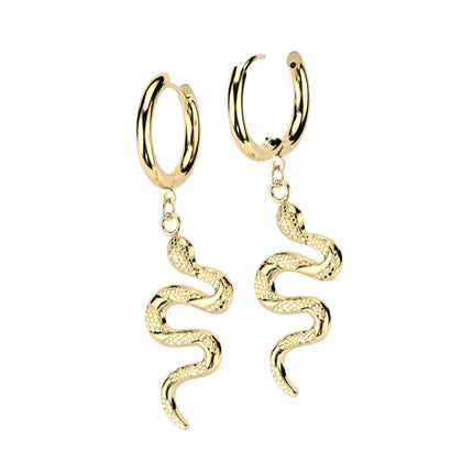 Pair of Snake Dangle 316L Stainless Steel Hoop Earrings