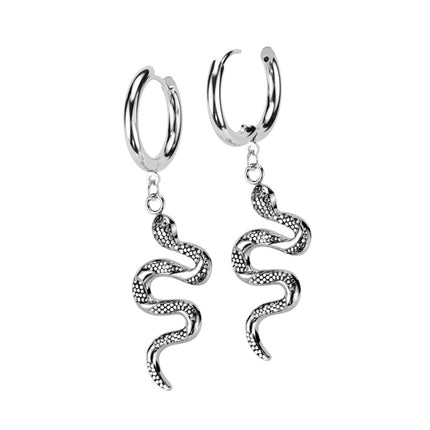 Pair of Snake Dangle 316L Stainless Steel Hoop Earrings