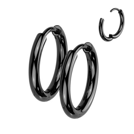 Pair Titanium 2mm Thick Hinged Plain Round Hoop Earrings