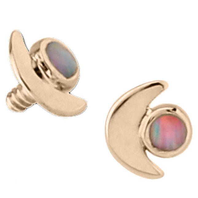 14k Yellow Gold or 14k Rose Gold Internally Threaded Opal Crescent Moon