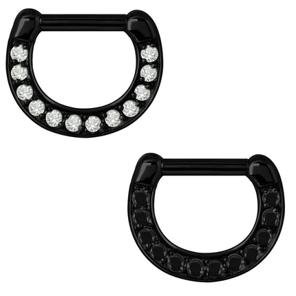 Black Steel Septum Clicker - Clear Crystal or Black Gems