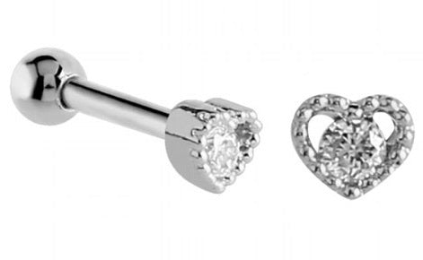Elstern Surgical Steel Jewelled Heart Tragus Micro Barbell in Silver & Rose Gold