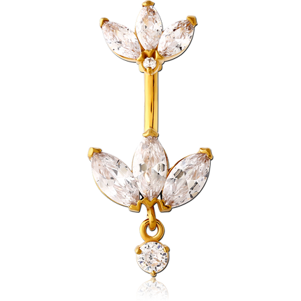 Gold PVD coated surgical steel internally threaded double jewelled navel banana