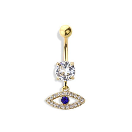 CZ evil eye 316l surgical steel navel ring