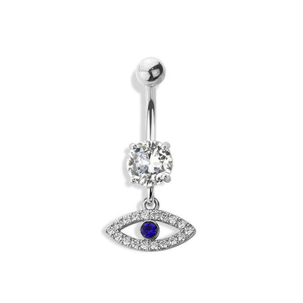 CZ evil eye 316l surgical steel navel ring
