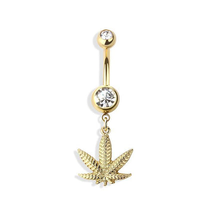 Marijuana dangle 316l surgical steel navel ring
