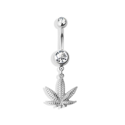 Marijuana dangle 316l surgical steel navel ring